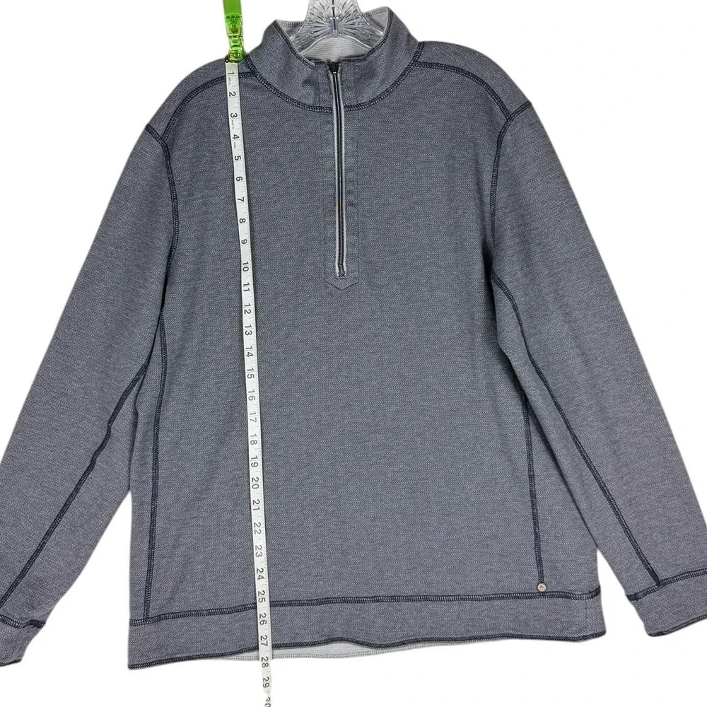Tommy Bahama Mens Medium Reversible Quarter Zip Pullover Gray Herringbone Cotton